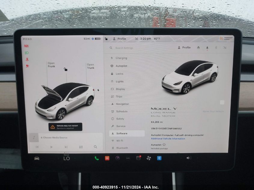 2021 Tesla Model Y Long Range Dual Motor All-Wheel Drive VIN: 5YJYGDEE3MF086552 Lot: 40923915