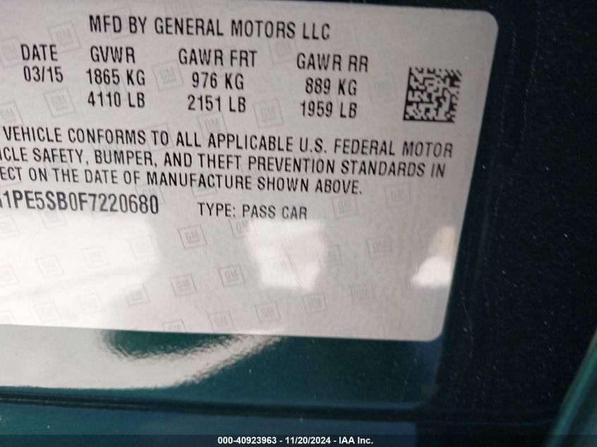 2015 CHEVROLET CRUZE 2LT AUTO - 1G1PE5SB0F7220680