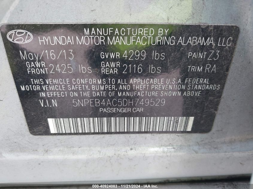 2013 HYUNDAI SONATA GLS - 5NPEB4AC5DH749529