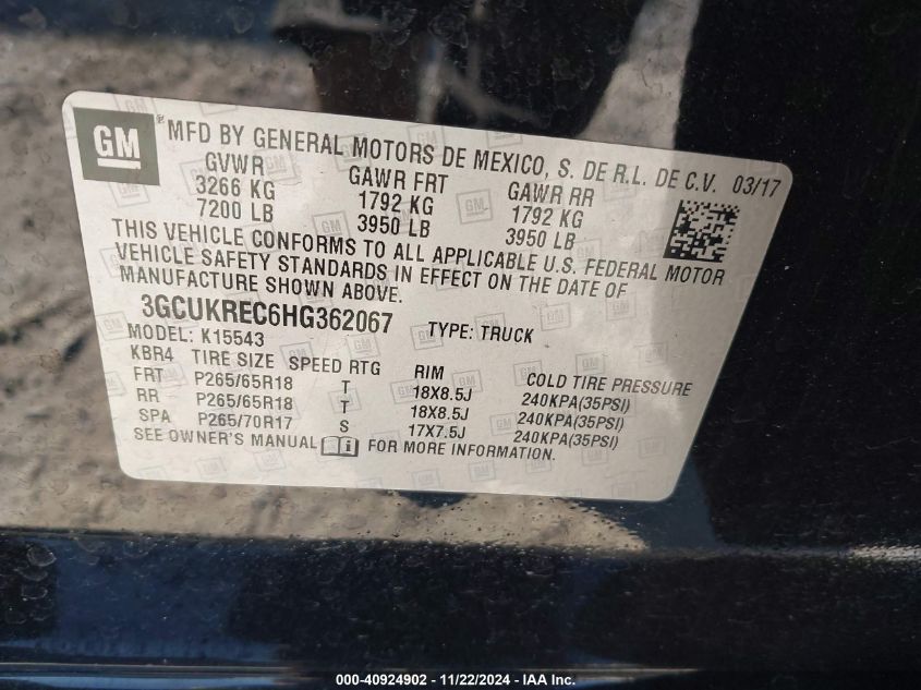 VIN 3GCUKREC6HG362067 2017 Chevrolet Silverado 1500... no.9