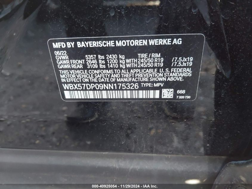 VIN WBX57DP09NN175326 2022 BMW X3, Xdrive30I no.9