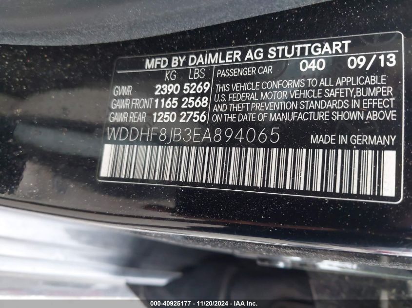 2014 MERCEDES-BENZ E 350 VIN: WDDHF8JB3EA894065