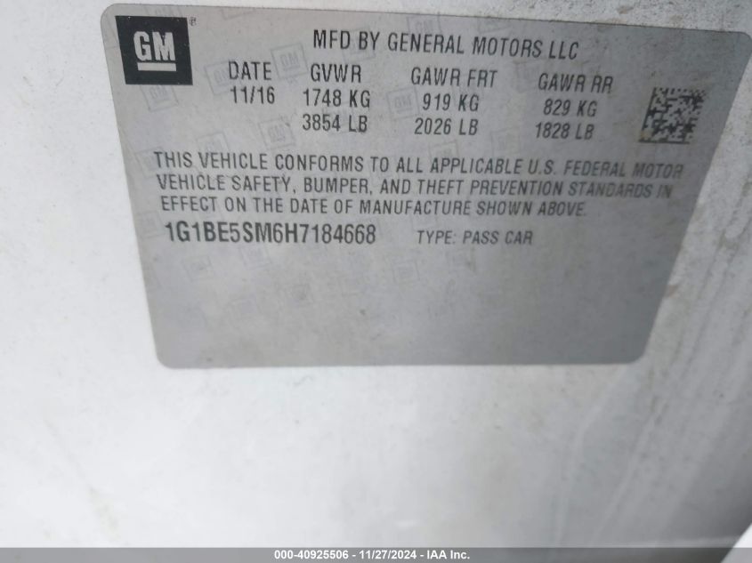 VIN 1G1BE5SM6H7184668 2017 CHEVROLET CRUZE no.9