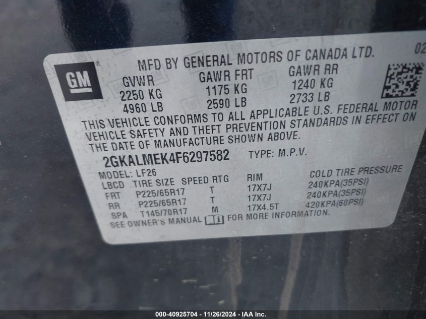 VIN 2GKALMEK4F6297582 2015 GMC Terrain, Sle-1 no.9