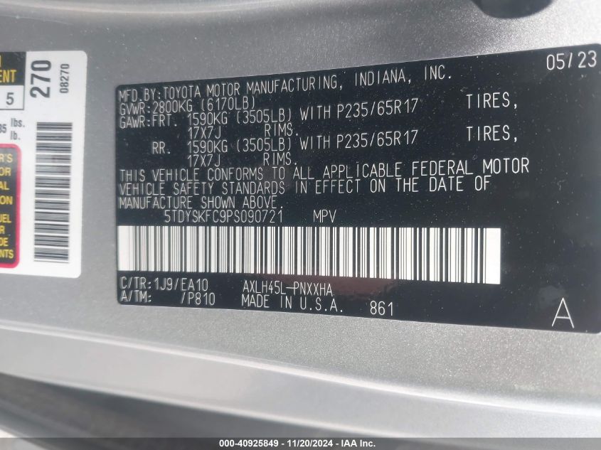 2023 Toyota Sienna Xle VIN: 5TDYSKFC9PS090721 Lot: 40925849