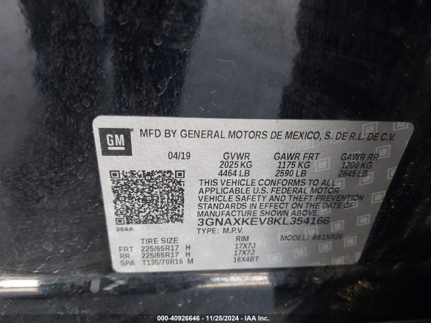 VIN 3GNAXKEV8KL354166 2019 CHEVROLET EQUINOX no.9