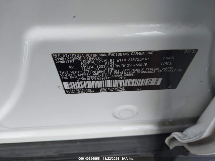 2015 TOYOTA RAV4 LIMITED - 2T3DFREV2FW286883