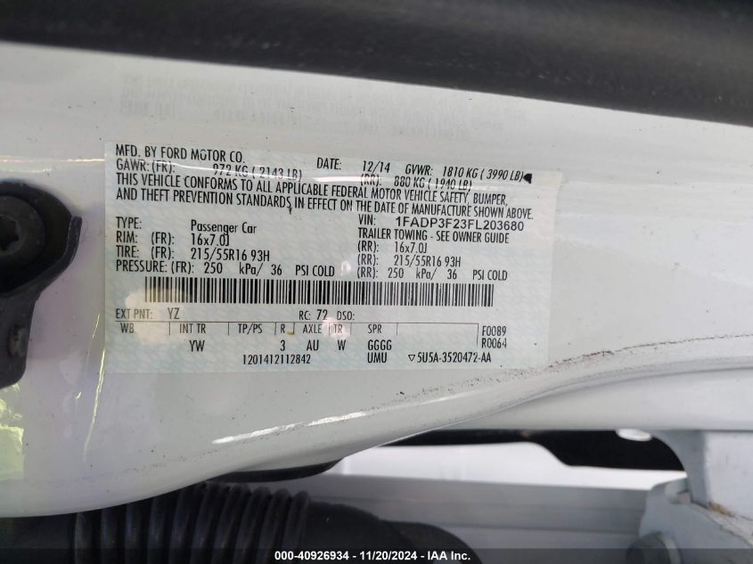 2015 FORD FOCUS SE - 1FADP3F23FL203680