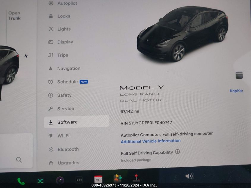 2020 Tesla Model Y Long Range Dual Motor All-Wheel Drive VIN: 5YJYGDEE0LF049747 Lot: 40926973