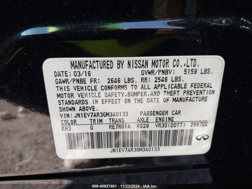 2016 INFINITI Q50 PREMIUM/SPORT - JN1EV7AR3GM340133