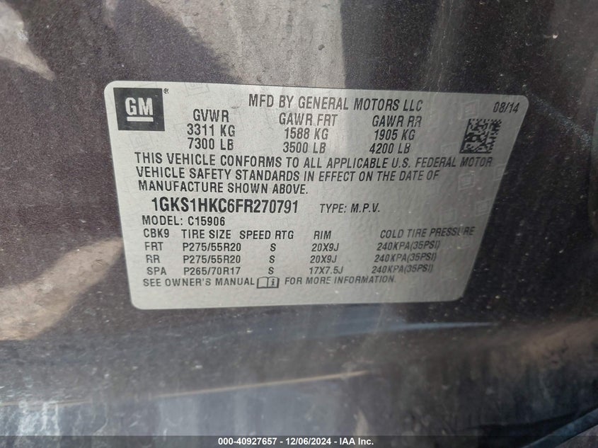 2015 GMC YUKON XL 1500 SLT - 1GKS1HKC6FR270791