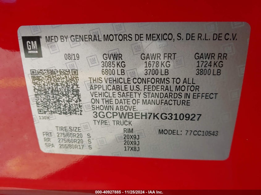 2019 CHEVROLET SILVERADO 1500 CUSTOM - 3GCPWBEH7KG310927