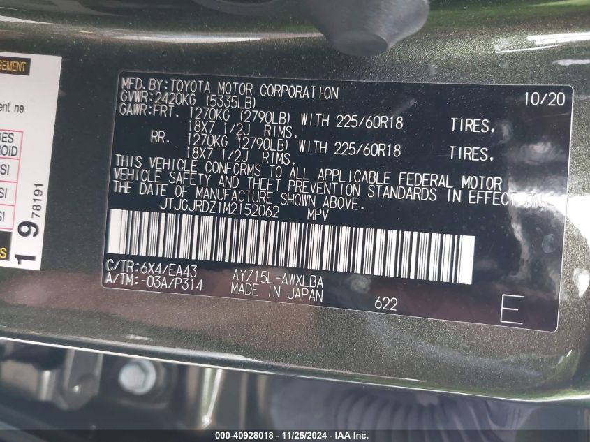 VIN JTJGJRDZ1M2152062 2021 LEXUS NX 300H no.9