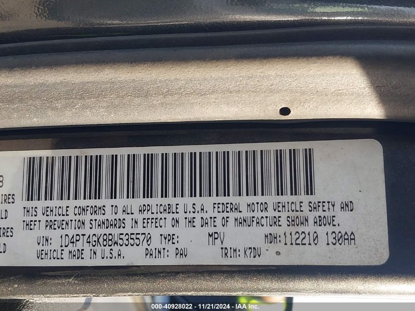 2011 Dodge Nitro Heat VIN: 1D4PT4GK8BW535570 Lot: 40928022