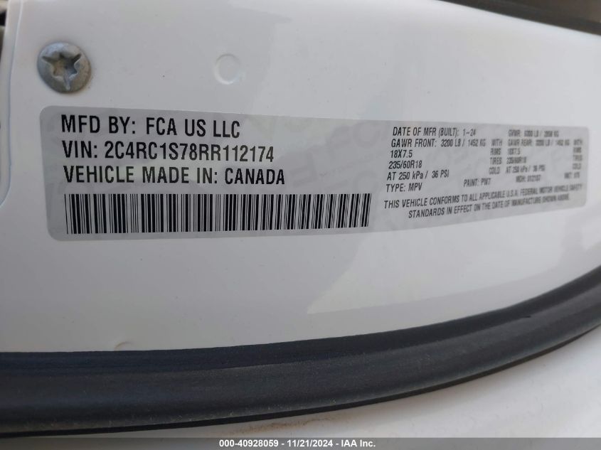 2024 Chrysler Pacifica Hybrid S Appearance Pkg VIN: 2C4RC1S78RR112174 Lot: 40928059