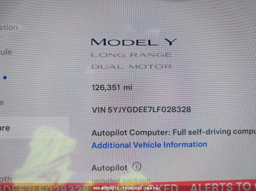 2020 TESLA MODEL Y LONG RANGE DUAL MOTOR ALL-WHEEL DRIVE - 5YJYGDEE7LF028328