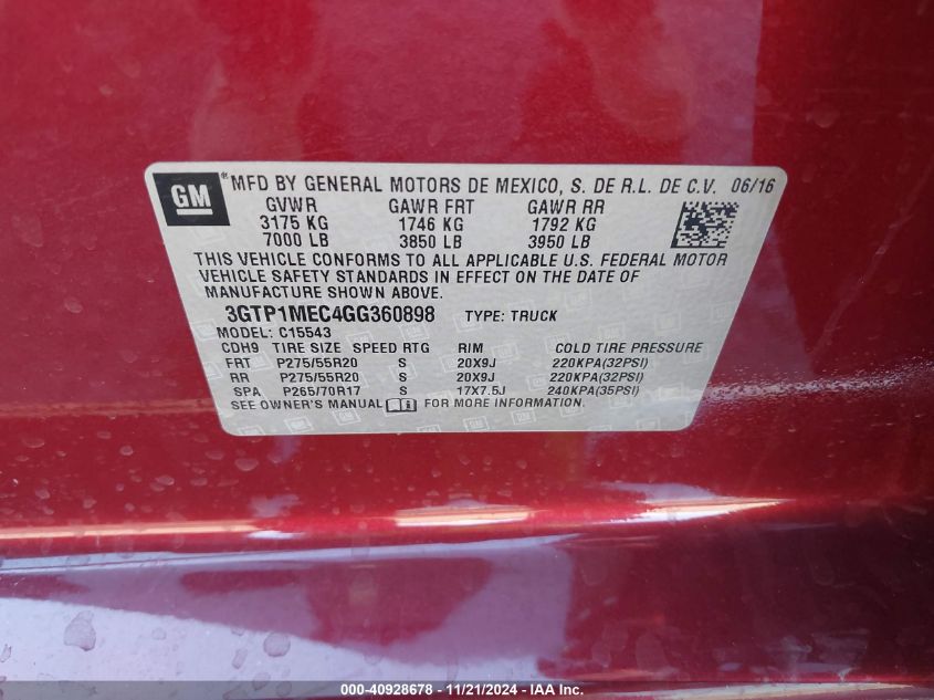 VIN 3GTP1MEC4GG360898 2016 GMC Sierra, 1500 Sle no.9