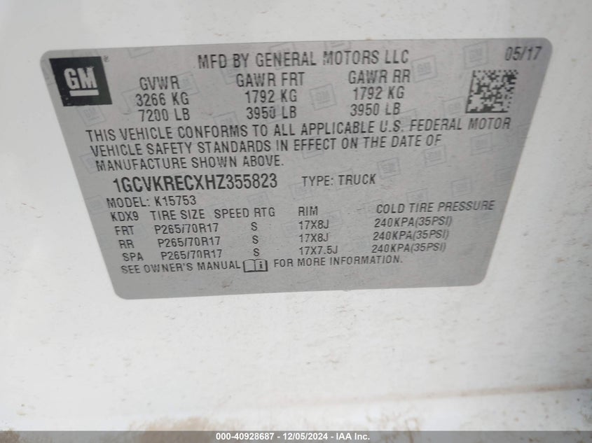 2017 CHEVROLET SILVERADO 1500 1LT - 1GCVKRECXHZ355823