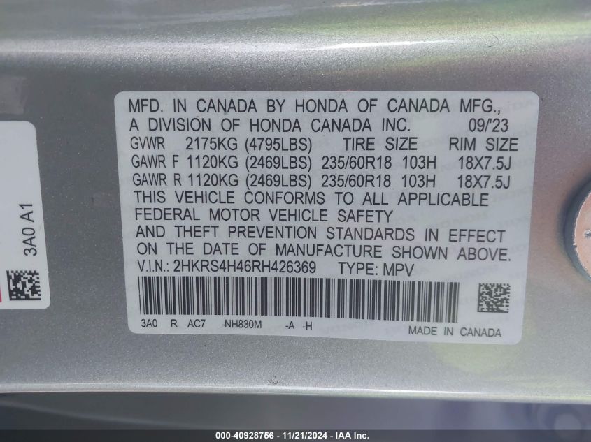 VIN 2HKRS4H46RH426369 2024 HONDA CR-V no.9