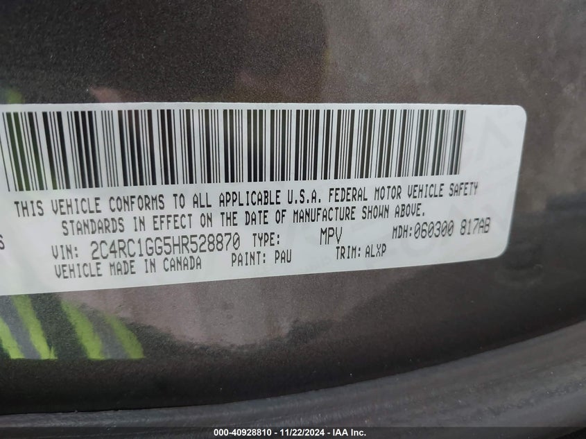 VIN 2C4RC1GG5HR528870 2017 CHRYSLER PACIFICA LIMITED