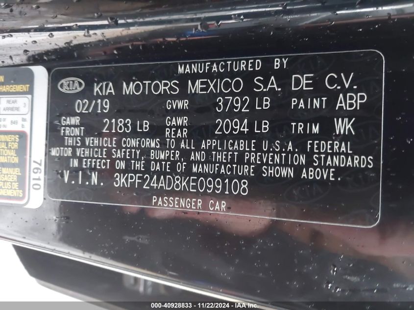 2019 KIA FORTE LXS - 3KPF24AD8KE099108