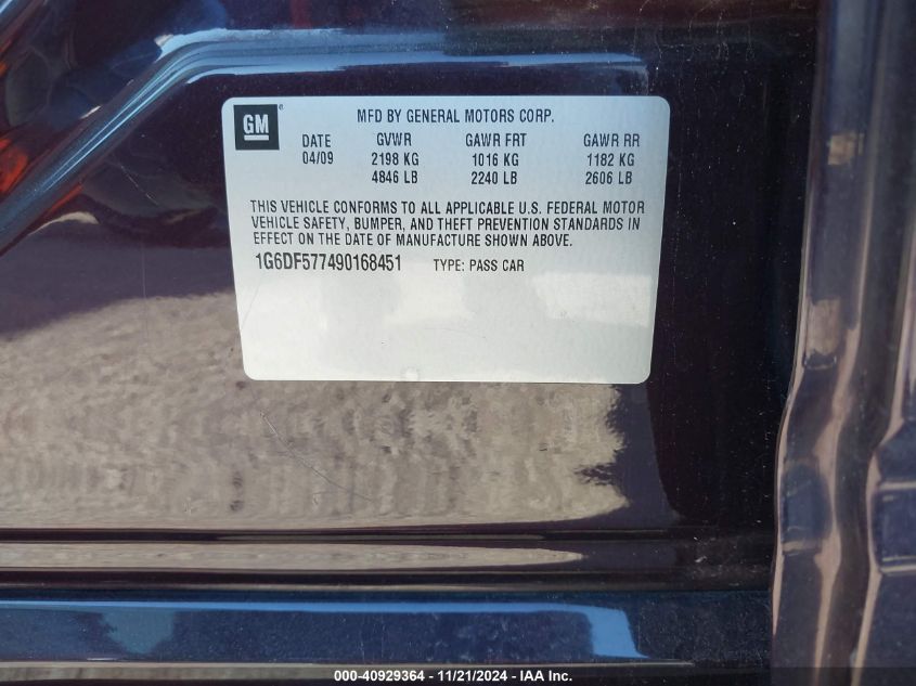 2009 Cadillac Cts Standard VIN: 1G6DF577490168451 Lot: 40929364