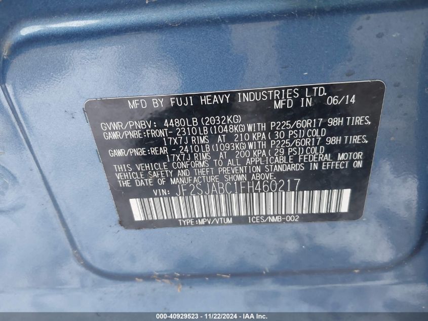 2015 SUBARU FORESTER 2.5I - JF2SJABC1FH460217