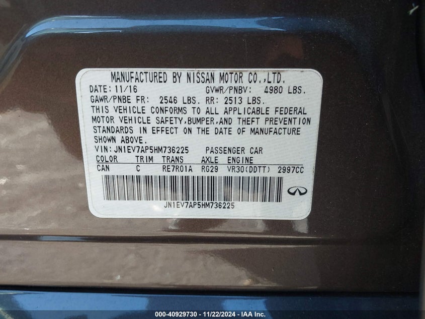 VIN JN1EV7AP5HM736225 2017 INFINITI Q50 3.0T PREMIUM