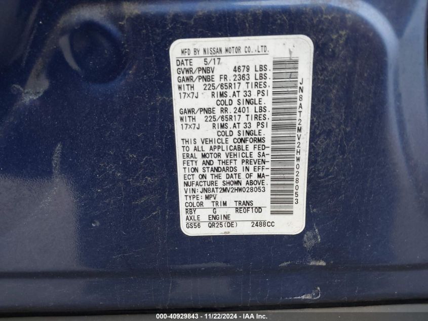 2017 NISSAN ROGUE SV - JN8AT2MV2HW028053