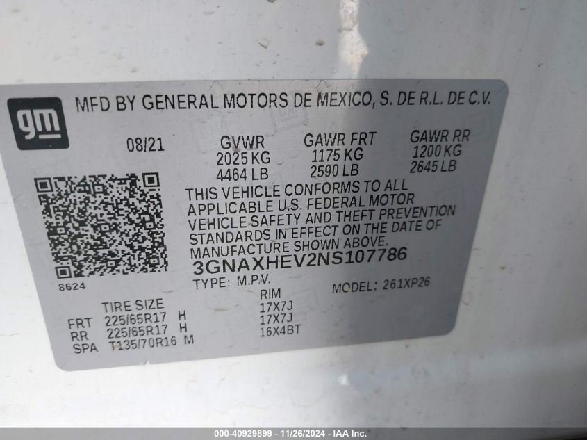 VIN 3GNAXHEV2NS107786 2022 CHEVROLET EQUINOX no.9