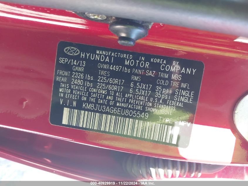 2014 HYUNDAI TUCSON SE - KM8JU3AG6EU805549