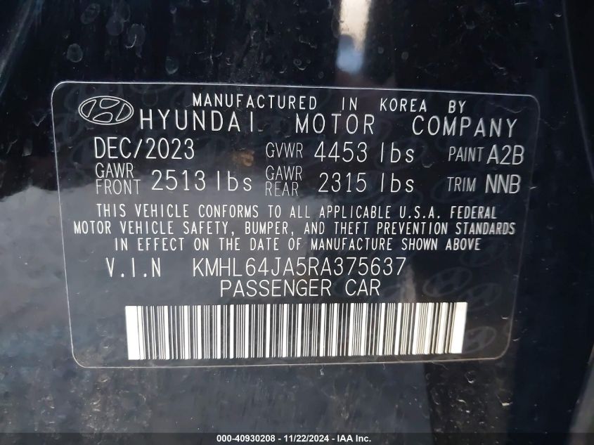 VIN KMHL64JA5RA375637 2024 Hyundai Sonata, Sel no.9