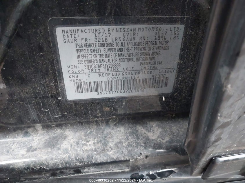 VIN 3N1CB7AP6JY203898 2018 NISSAN SENTRA SR TURBO