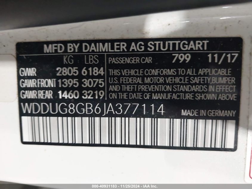 VIN WDDUG8GB6JA377114 2018 Mercedes-Benz S 560, 4Matic no.9