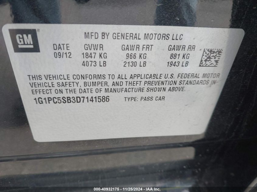 VIN 1G1PC5SB3D7141586 2013 CHEVROLET CRUZE no.9