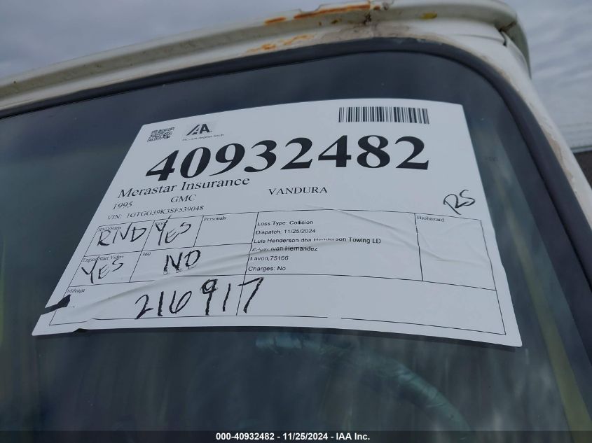 1995 GMC Vandura G3500 VIN: 1GTGG39K3SF539048 Lot: 40932482