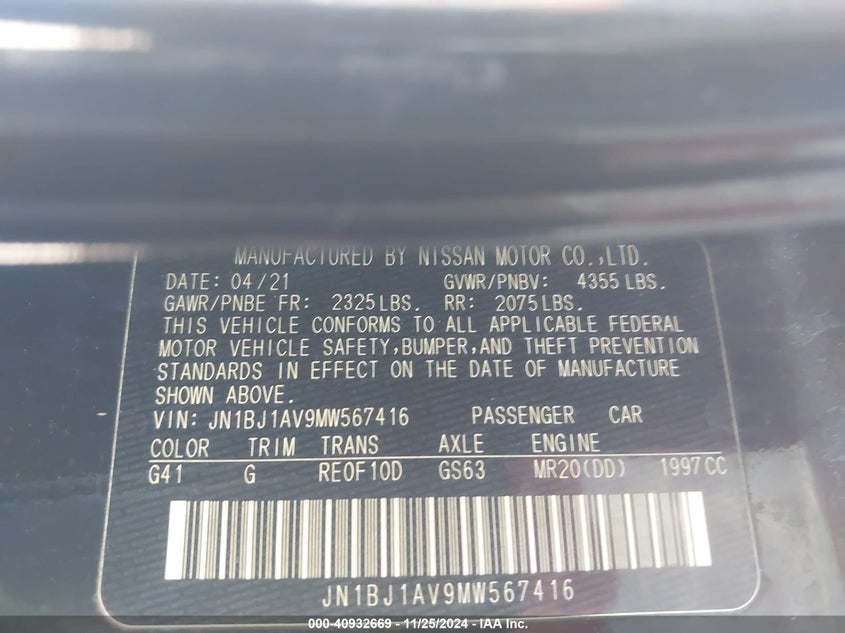 2021 NISSAN ROGUE SPORT S FWD XTRONIC CVT - JN1BJ1AV9MW567416