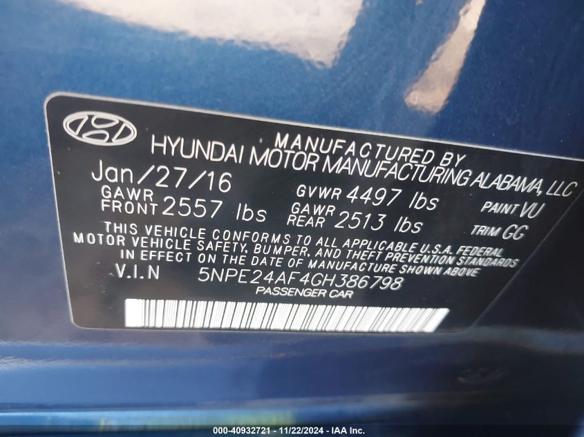 2016 HYUNDAI SONATA SE - 5NPE24AF4GH367989