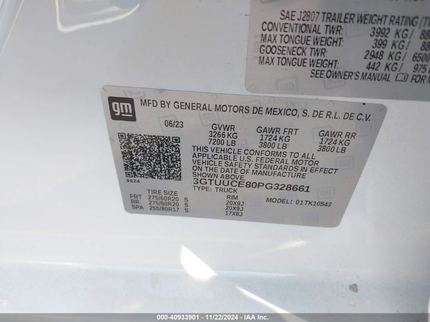 2023 GMC Sierra 1500 4Wd Short Box Elevation With 3Sb VIN: 3GTUUCE80PG328661 Lot: 40933901