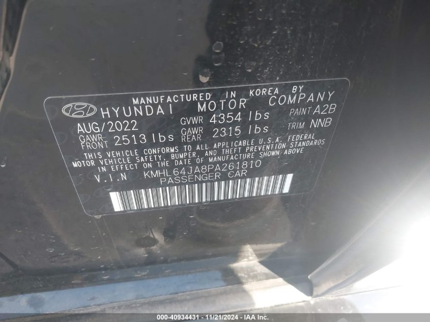 2023 Hyundai Sonata Sel VIN: KMHL64JA8PA261810 Lot: 40934431