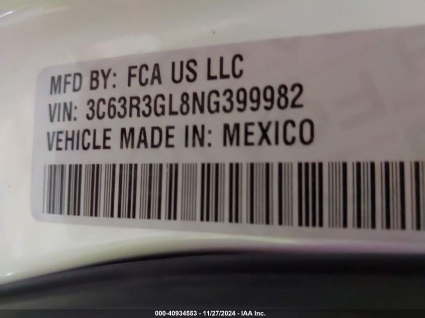 2022 Ram 3500 Tradesman 4X4 8' Box VIN: 3C63R3GL4NG399980 Lot: 40934553
