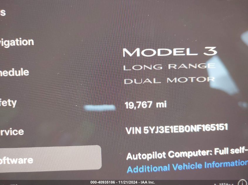 2022 Tesla Model 3 Long Range Dual Motor All-Wheel Drive VIN: 5YJ3E1EB0NF165151 Lot: 40935186