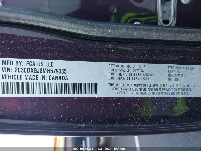 2021 DODGE CHARGER SCAT PACK WIDEBODY RWD - 2C3CDXGJ8MH579365