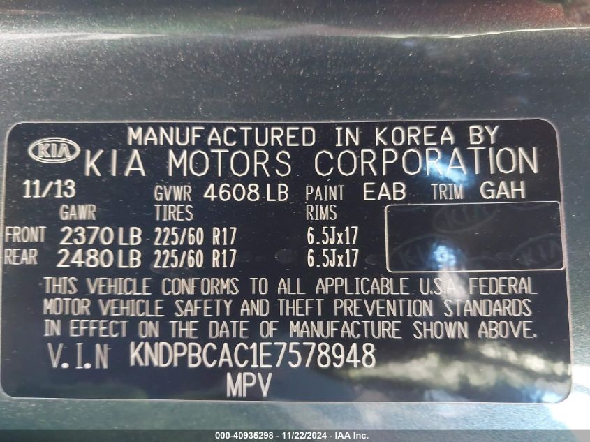 VIN KNDPBCAC1E7578948 2014 KIA Sportage, LX no.9