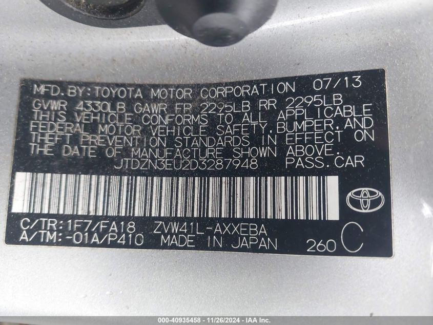 VIN JTDZN3EU2D3287948 2013 TOYOTA PRIUS V no.9