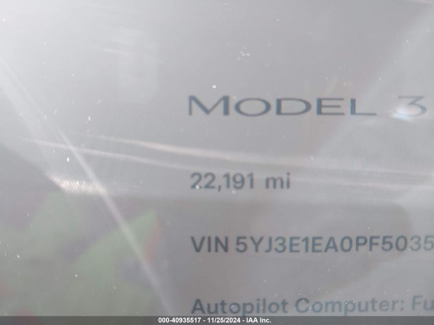 VIN 5YJ3E1EA0PF503576 2023 Tesla Model 3, Rear-Whee... no.7