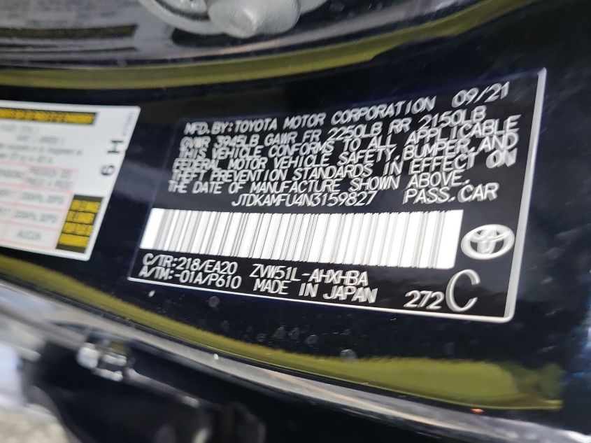 2022 Toyota Prius Xle VIN: JTDKAMFU4N3159827 Lot: 40935785