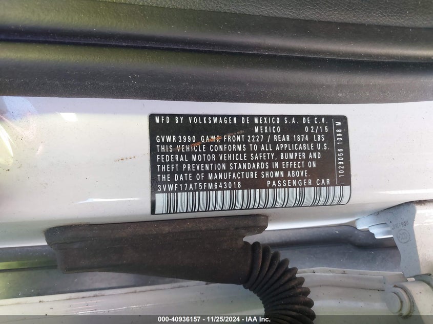 2015 VOLKSWAGEN BEETLE 1.8T FLEET EDITION - 3VWF17AT5FM643018