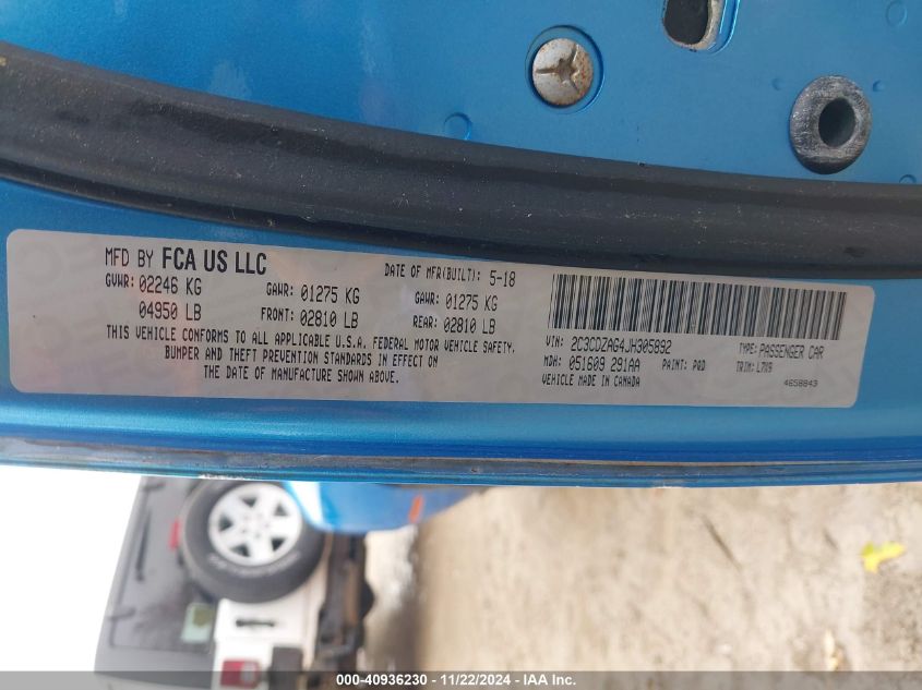 2018 Dodge Challenger Sxt VIN: 2C3CDZAG4JH305892 Lot: 39482213