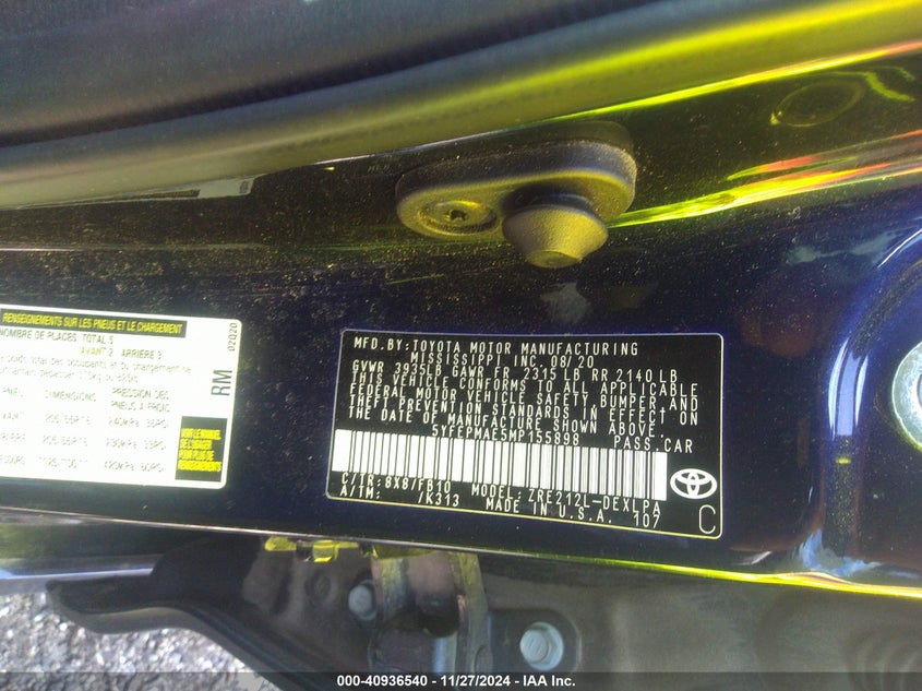 2021 TOYOTA COROLLA LE - 5YFEPMAE5MP155898